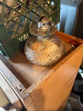 Glass Oil Lamp with Silver-Tone Burner - Clear